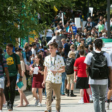 students on Wilkins Plaza on the Fairfax Campus