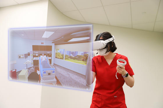 VR Headset Mason Student with VR scene
