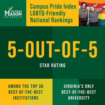 Campus pride index LGBTQ-Friendly National Rankings graphic reads 5-out-of-5 Star Rating. Among the top 30 best-of-the-best institutions, Virginia's only best-of-the-best university.
